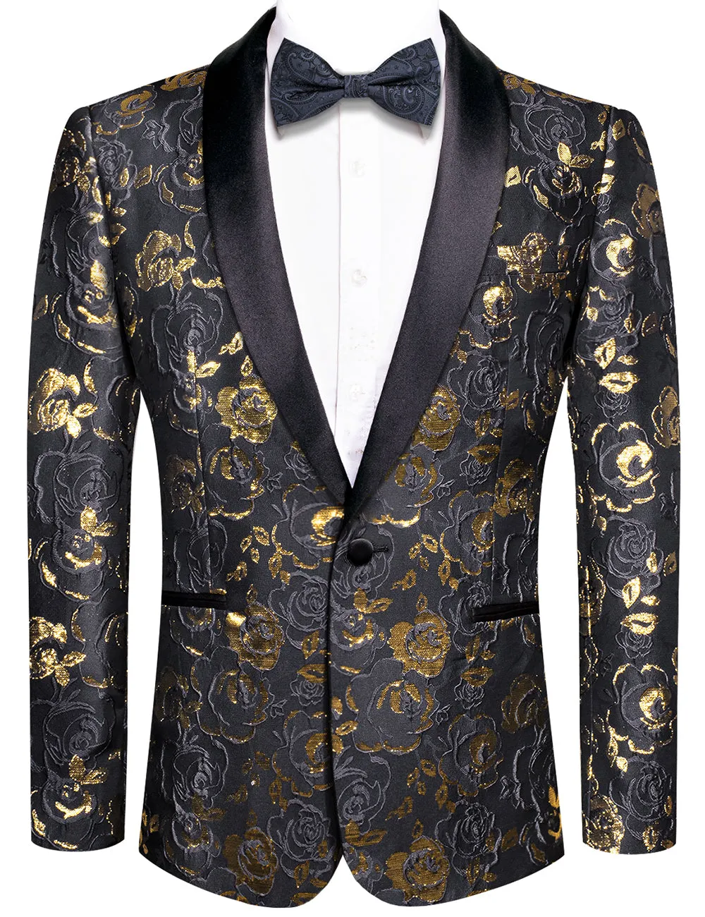 Luxury Black Golden Rose Floral Men's Suit Set