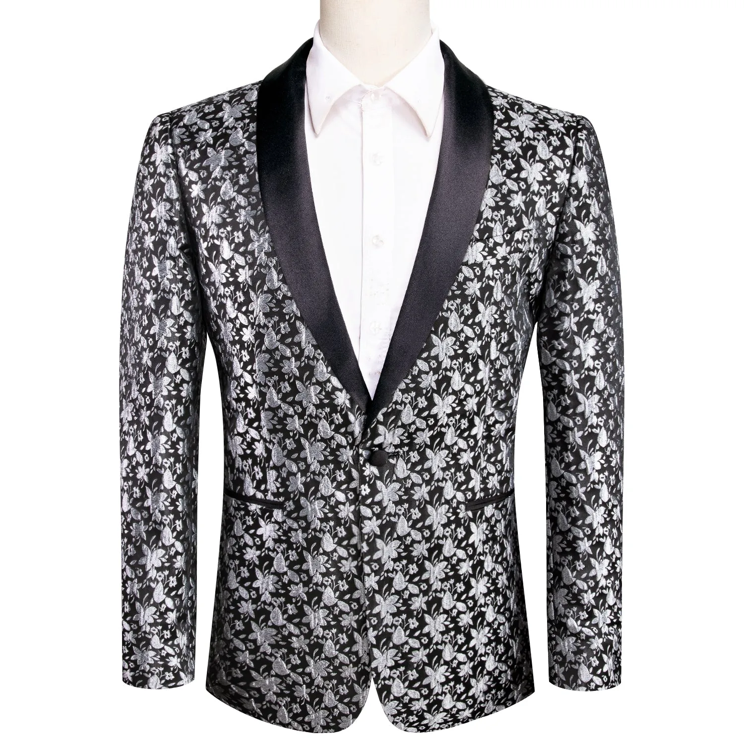 Luxury Black Grey Floral Men's Suit Set