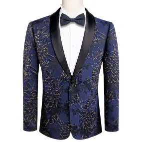 Luxury Blue Gold Engraved Men's Suit Set