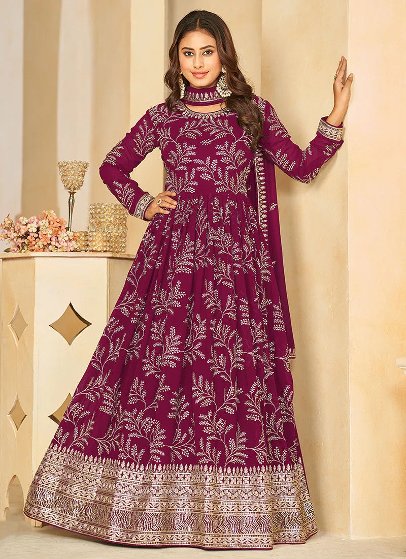 Magenta Sequence Embroidered Designer Anarkali Suit