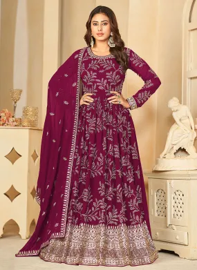 Magenta Sequence Embroidered Designer Anarkali Suit