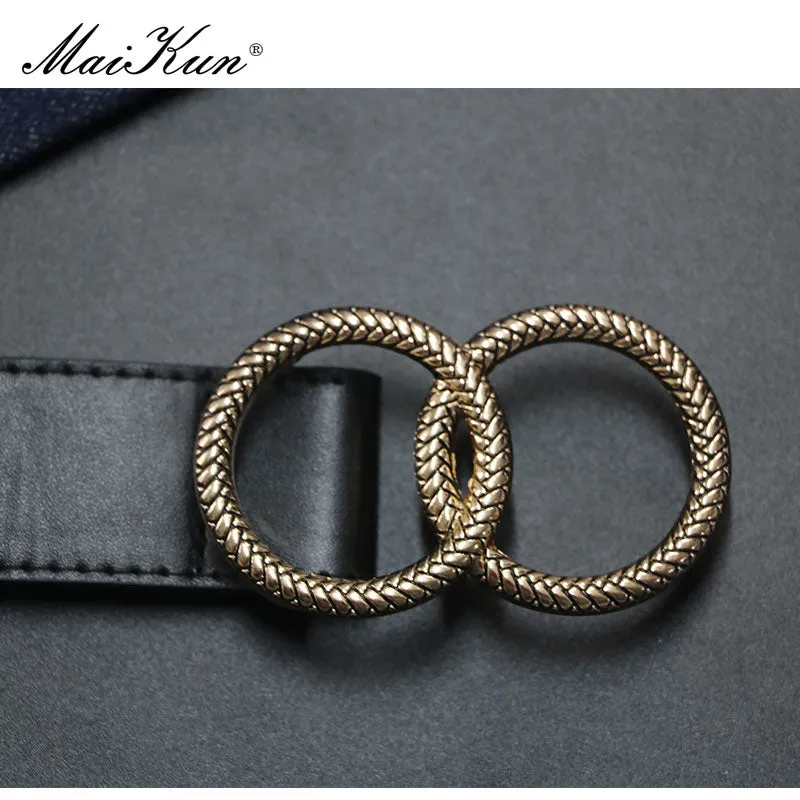 Maikun Belts for Women Fashion Pattern Double Ring Buckle Female Belt Leather Waistband for Jeans Dresses Pants