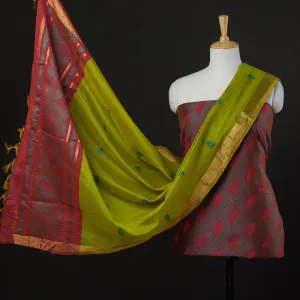 Maroon - 3pc Handloom Silk Cotton Zari Suit Material Set