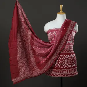 Maroon - 3pc Kutch Tie-Dye Satin Cotton Bandhni Dress Material 48