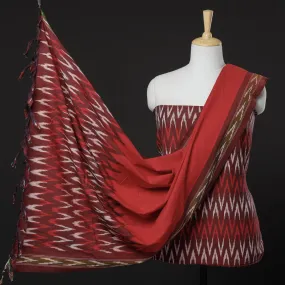 Maroon - 3pc Pochampally Ikat Weave Cotton Suit Material Set