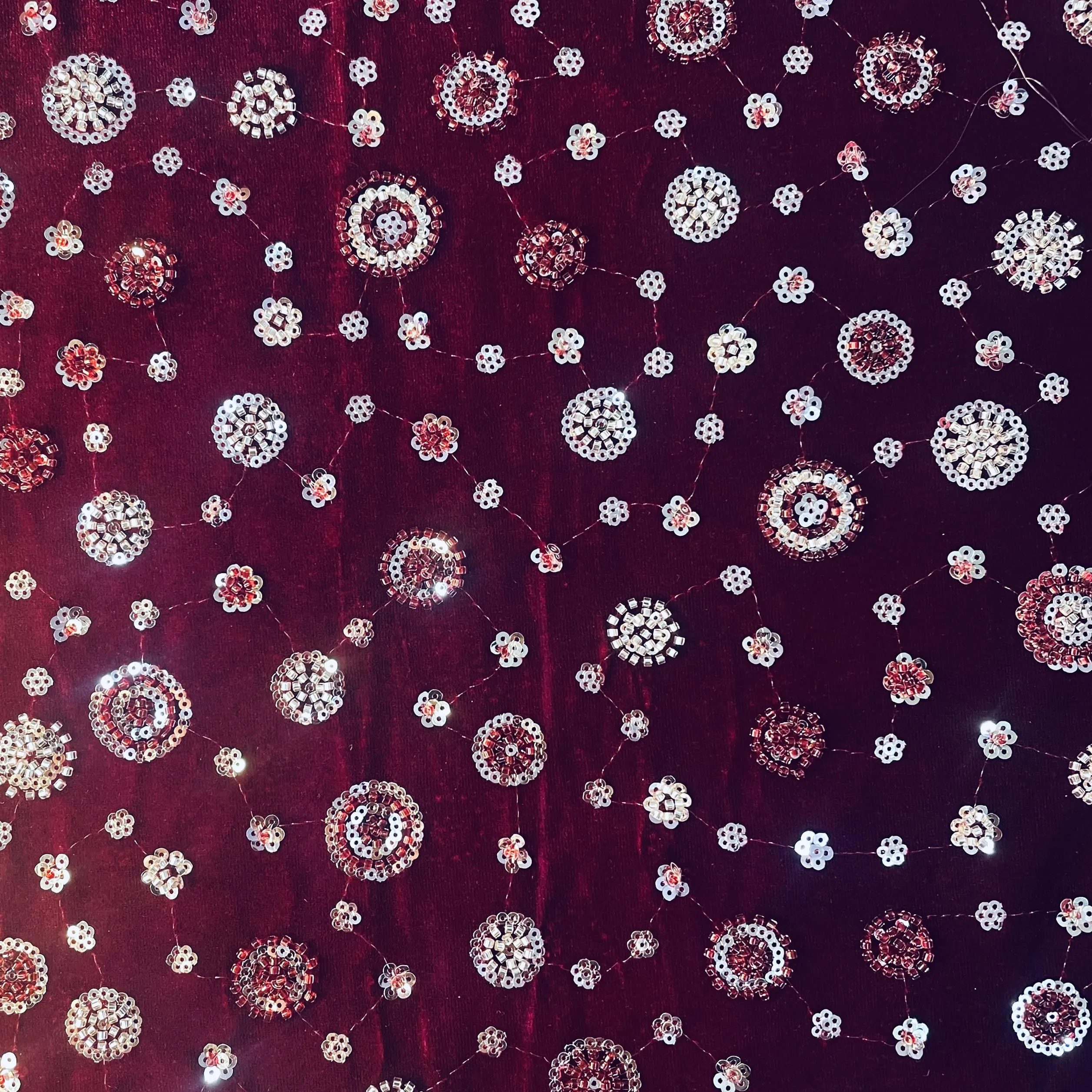 Maroon Cutdana Sequins Embroidery Valvet Fabric 19706