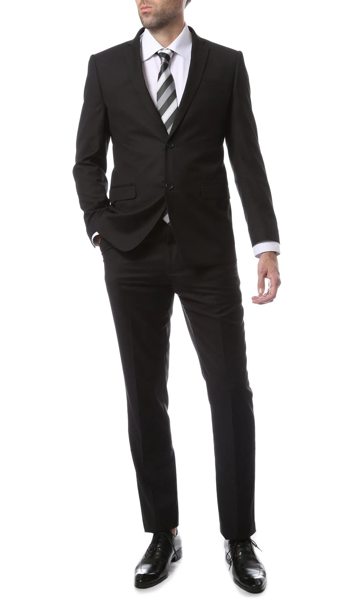 Mens 2 Piece 2 Button Slim Fit Black Zonettie Suit