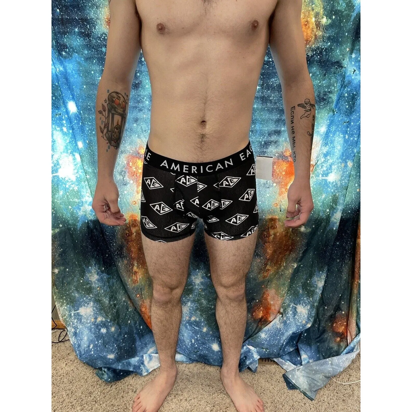 Men's American Eagle Small Black white logo trunks