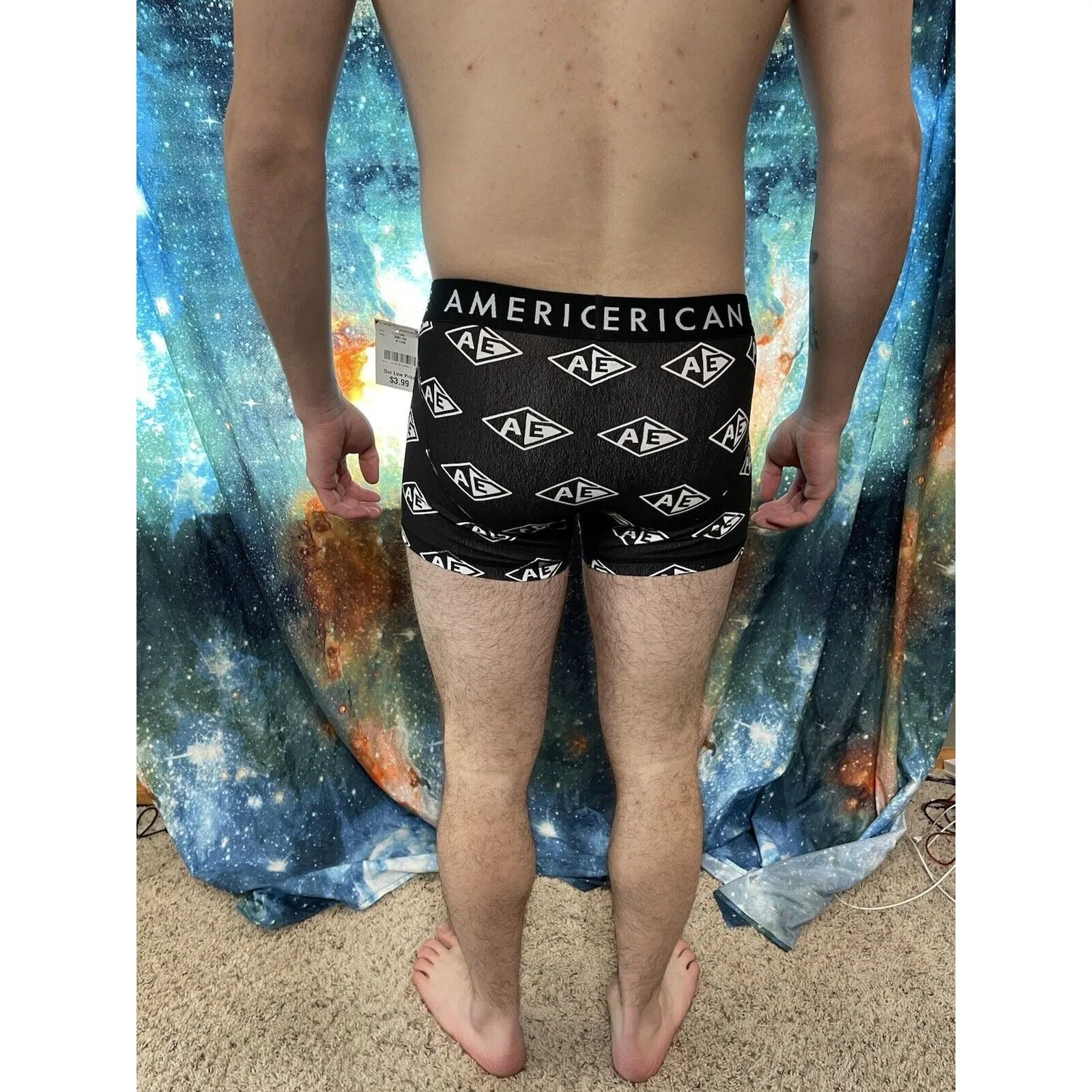 Men's American Eagle Small Black white logo trunks