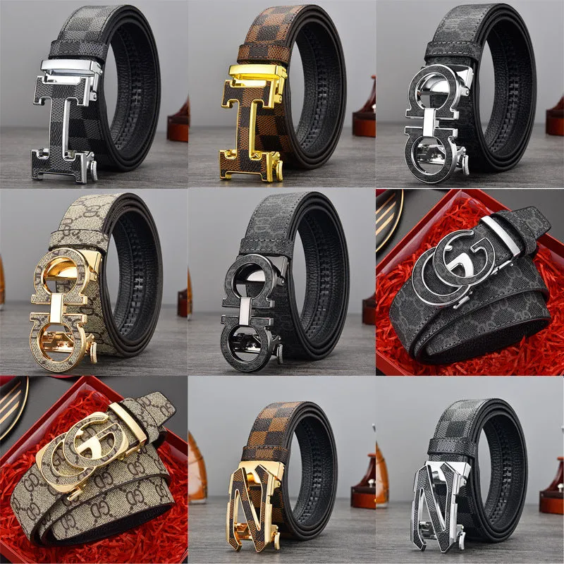 Men's Automatic Leather Buckle Belt Business Casual Men's Pants Belt Young and Middle-Aged All-Matching