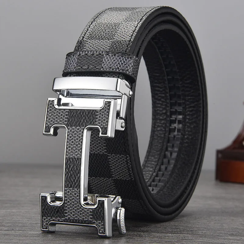 Men's Automatic Leather Buckle Belt Business Casual Men's Pants Belt Young and Middle-Aged All-Matching