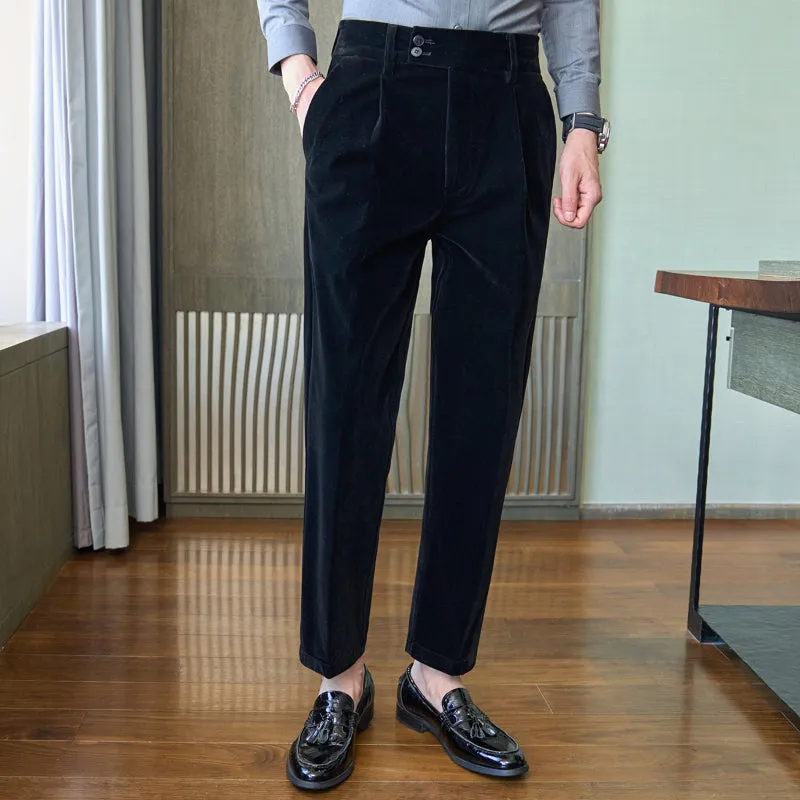 Men's Business Casual Elastic Waist Velvet Trousers