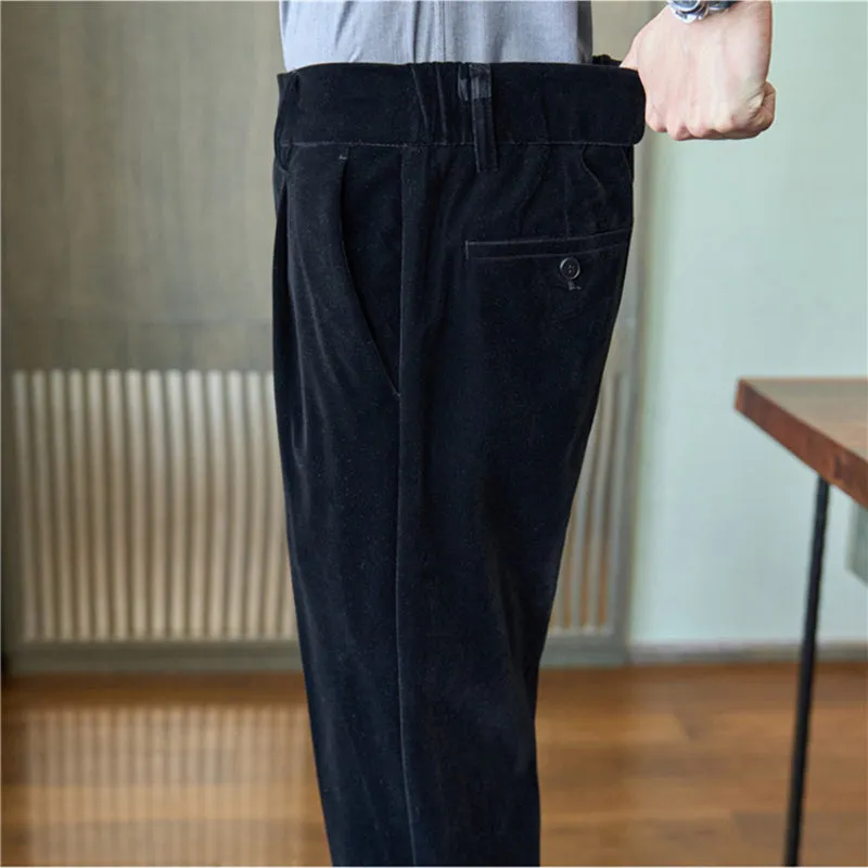 Men's Business Casual Elastic Waist Velvet Trousers