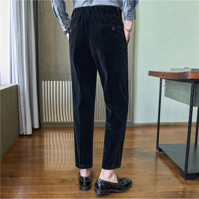 Men's Business Casual Elastic Waist Velvet Trousers