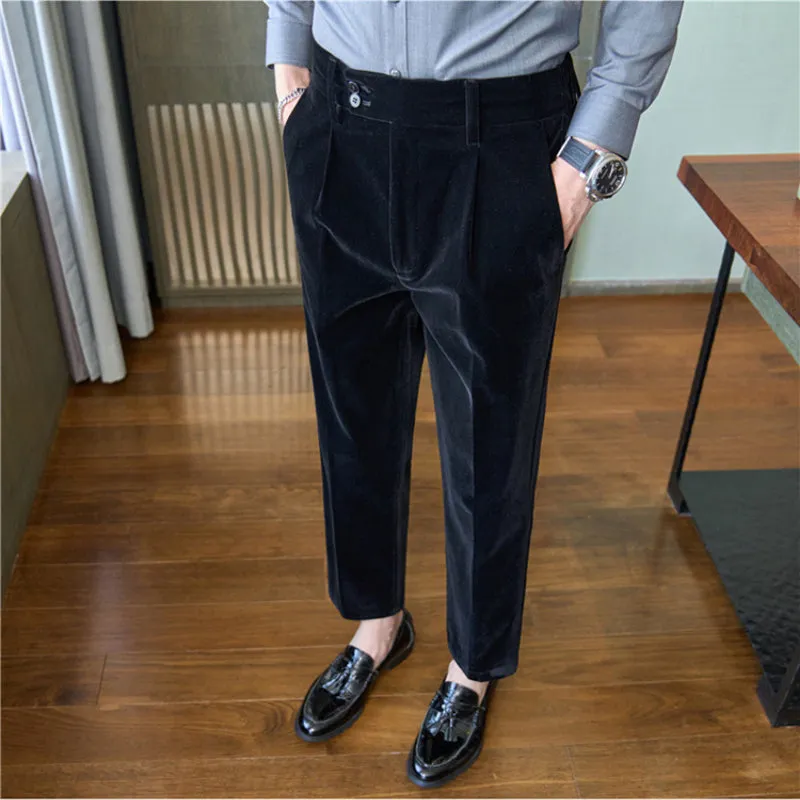 Men's Business Casual Elastic Waist Velvet Trousers