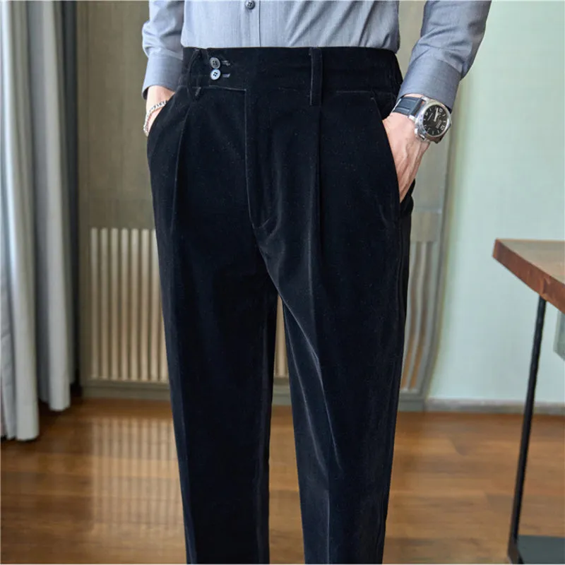 Men's Business Casual Elastic Waist Velvet Trousers