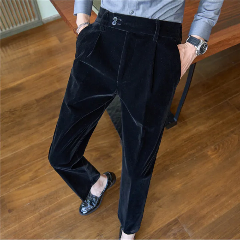 Men's Business Casual Elastic Waist Velvet Trousers