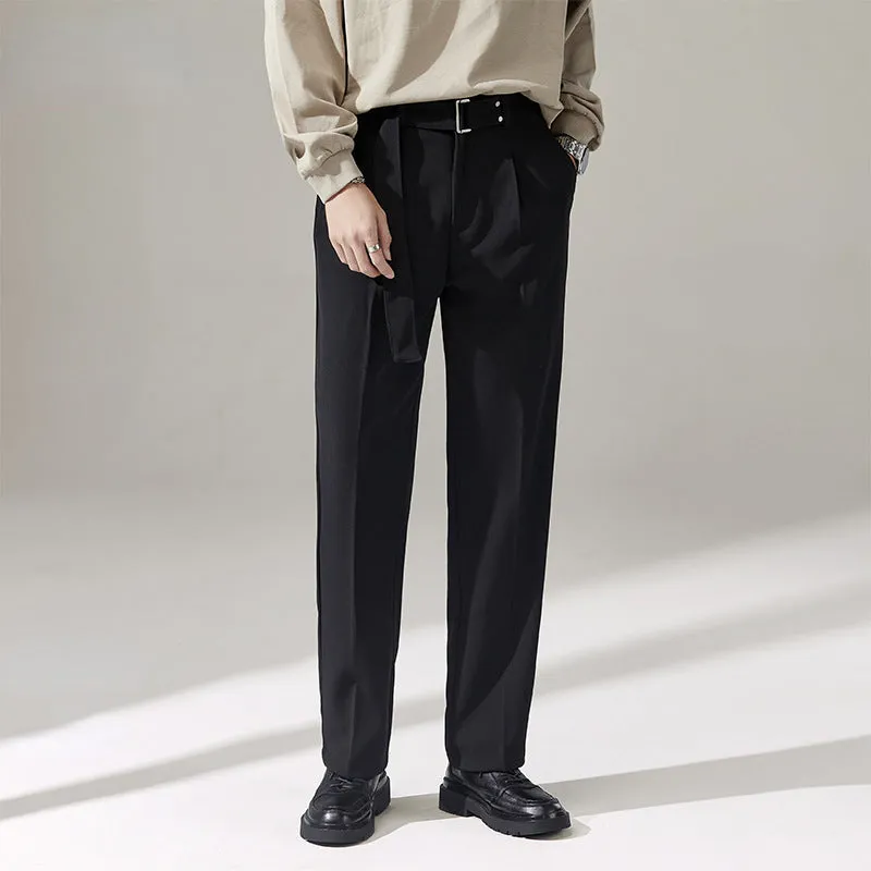 Men's Business England Removable Belt Drape Wide Leg Trousers Straight Leg Loose Casual Pants