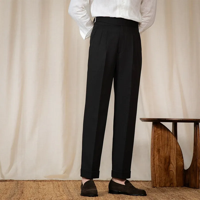 Mens Business Mid-high Waist Casual Trousers