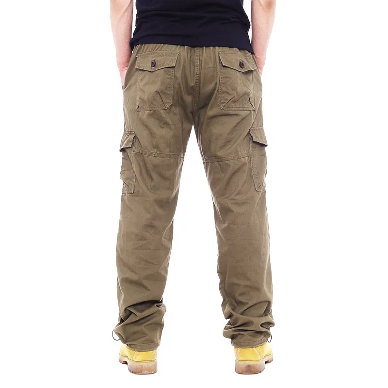 Men's Casual Loose Elastic Waist Multi Pocket Trousers