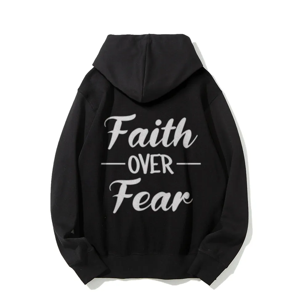 Mens Faith Over Fear Letter Graphic Pullover Hoodies