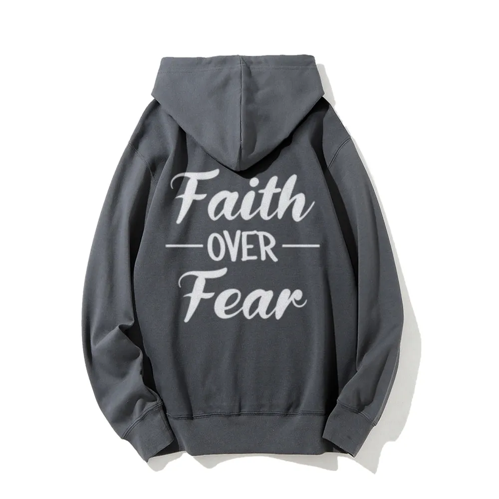 Mens Faith Over Fear Letter Graphic Pullover Hoodies