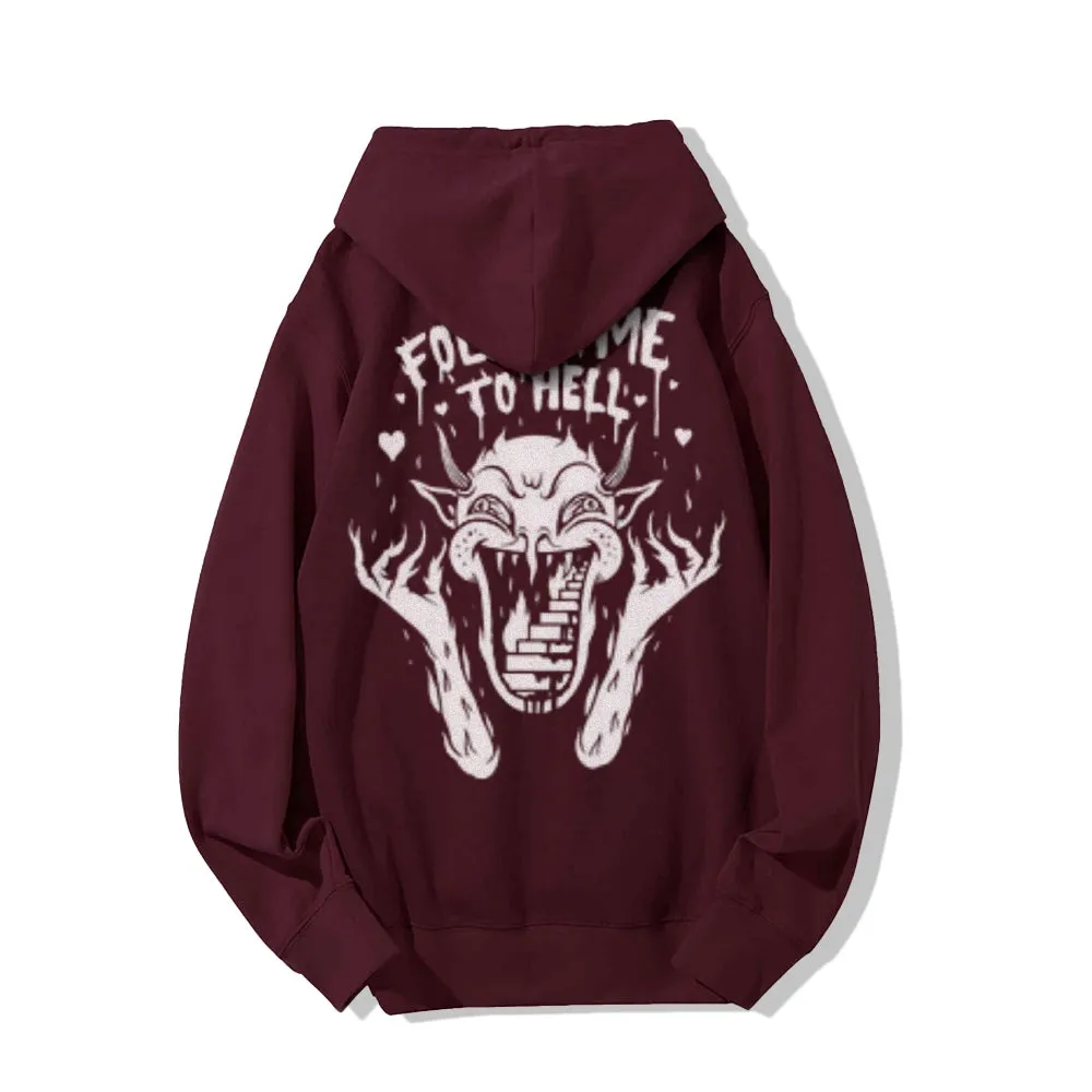 Mens FOLLOW ME TO HELL Graphic Pullover Hoodies