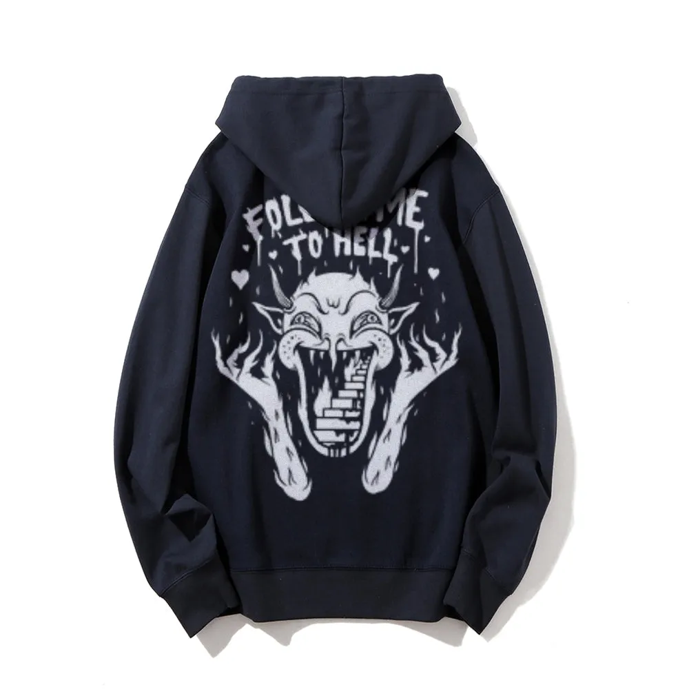 Mens FOLLOW ME TO HELL Graphic Pullover Hoodies