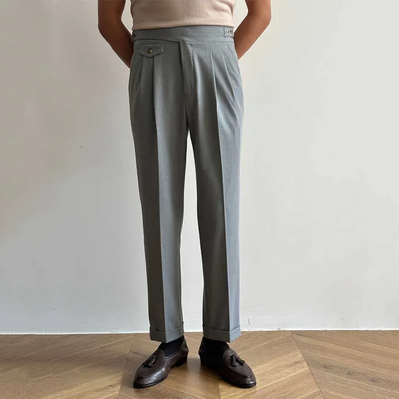 Men's High Waisted Pants Striped Straight Loose Casual Business Trousers