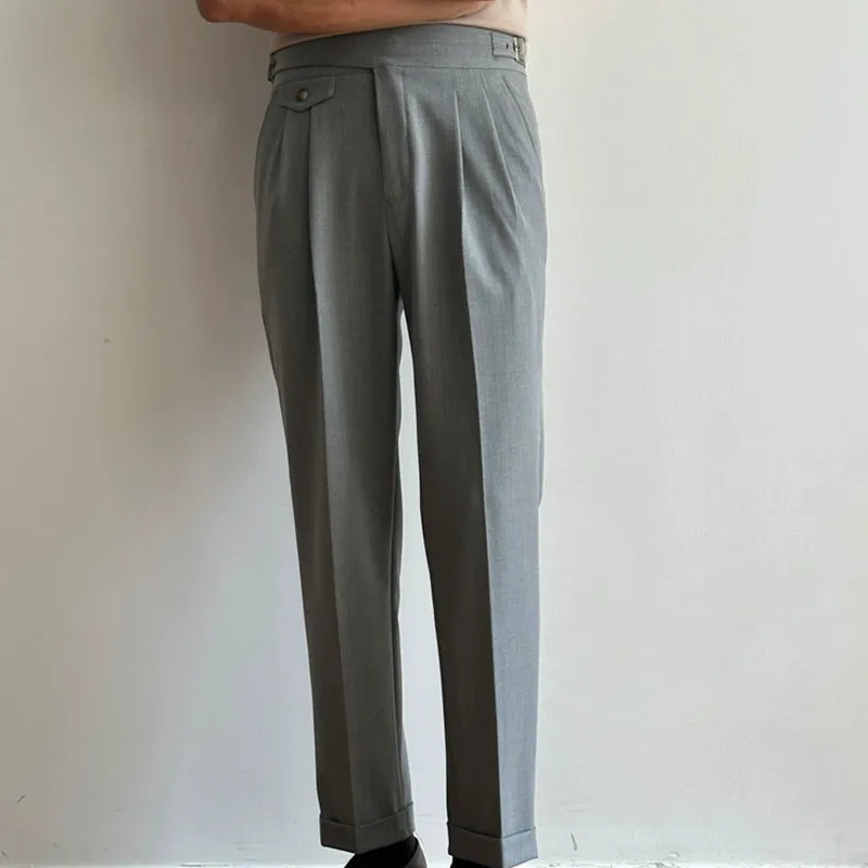 Men's High Waisted Pants Striped Straight Loose Casual Business Trousers