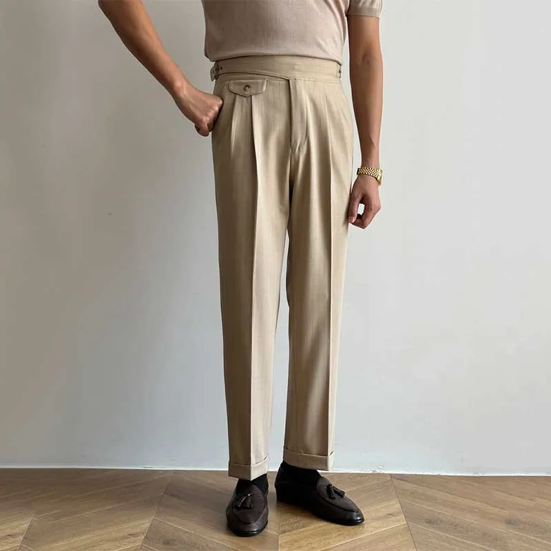 Men's High Waisted Pants Striped Straight Loose Casual Business Trousers