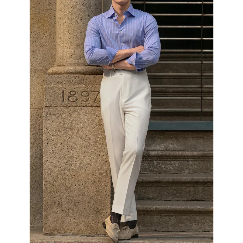 Mens Retro High Waisted Pants Business Slim Fit Straight British Trousers