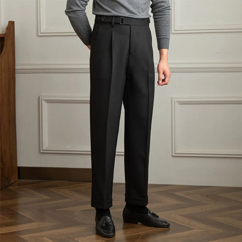 Men's Retro Slim High Waist Pleated Business Trousers