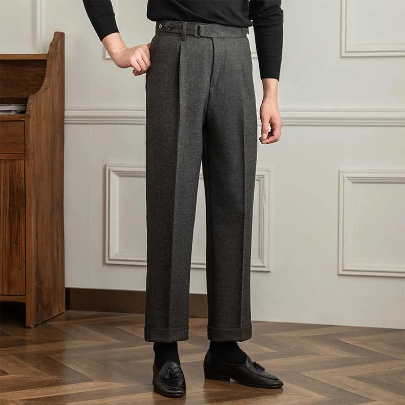 Men's Retro Slim High Waist Pleated Business Trousers