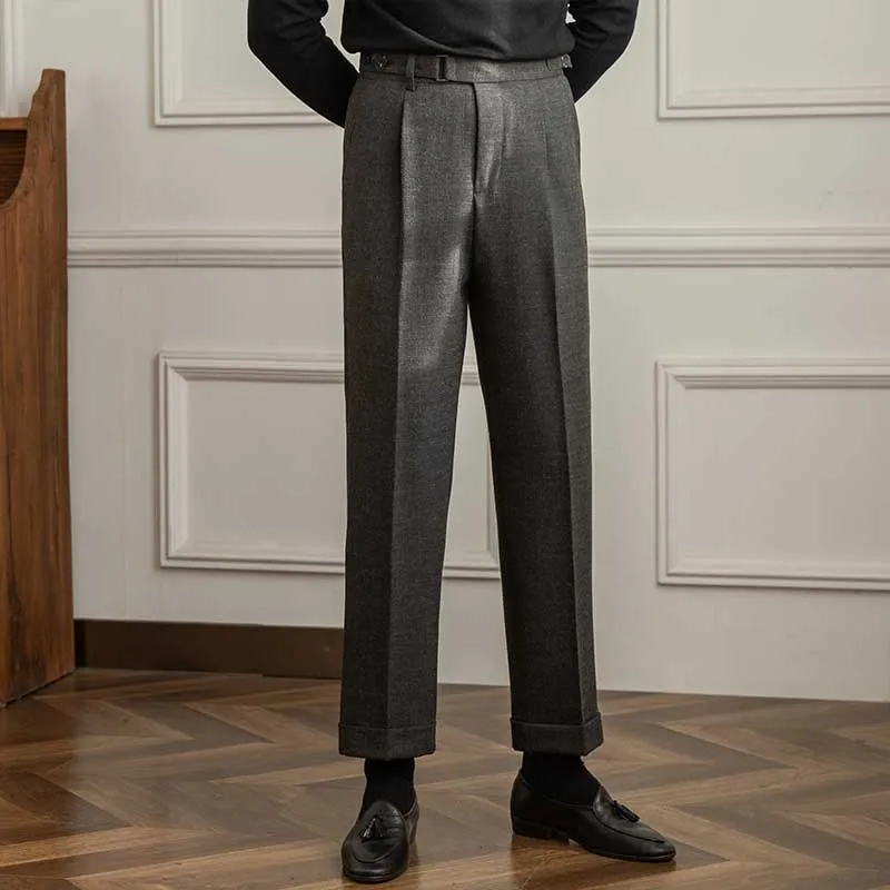 Men's Retro Slim High Waist Pleated Business Trousers