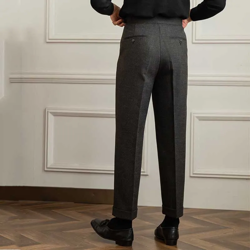 Men's Retro Slim High Waist Pleated Business Trousers