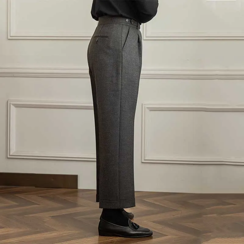 Men's Retro Slim High Waist Pleated Business Trousers