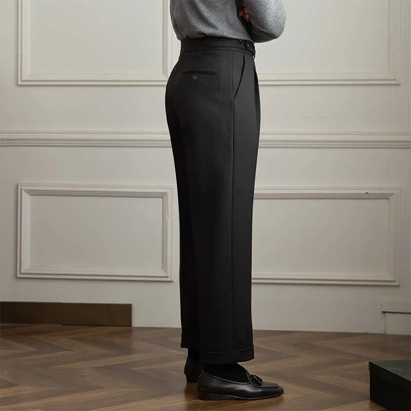 Men's Retro Slim High Waist Pleated Business Trousers