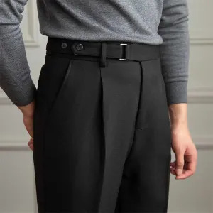 Men's Retro Slim High Waist Pleated Business Trousers