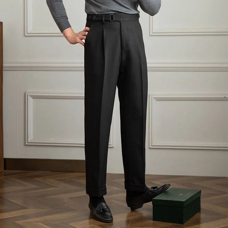 Men's Retro Slim High Waist Pleated Business Trousers