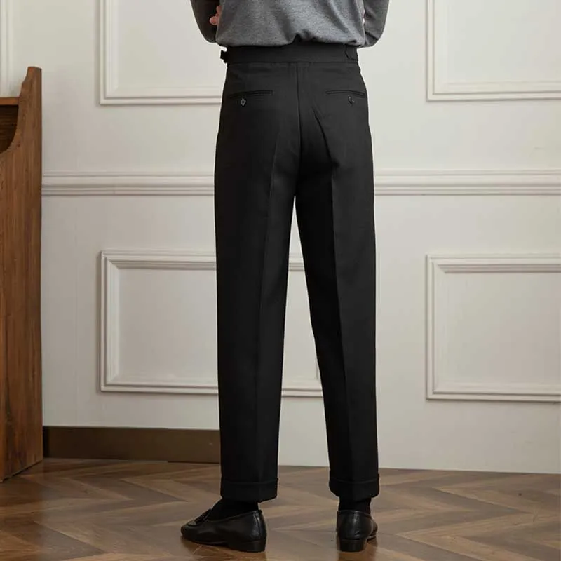 Men's Retro Slim High Waist Pleated Business Trousers