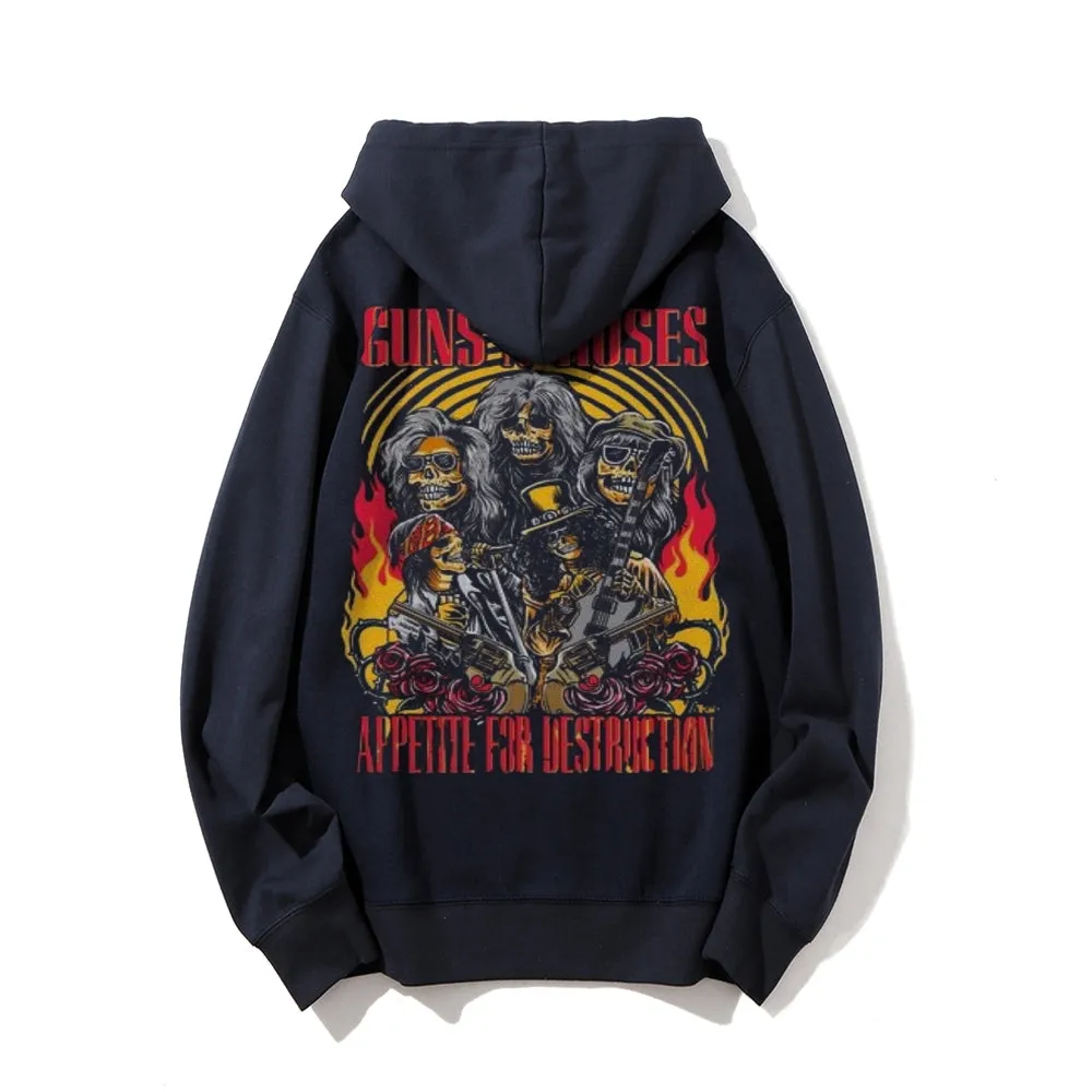 Mens  Vintage Guns Roses Darkness Style Print Graphic Pullover With Kangaroo Pocket Hoodies