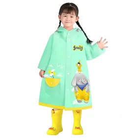 Mint Green Elephant Print Raincoat for Kids and Toddlers