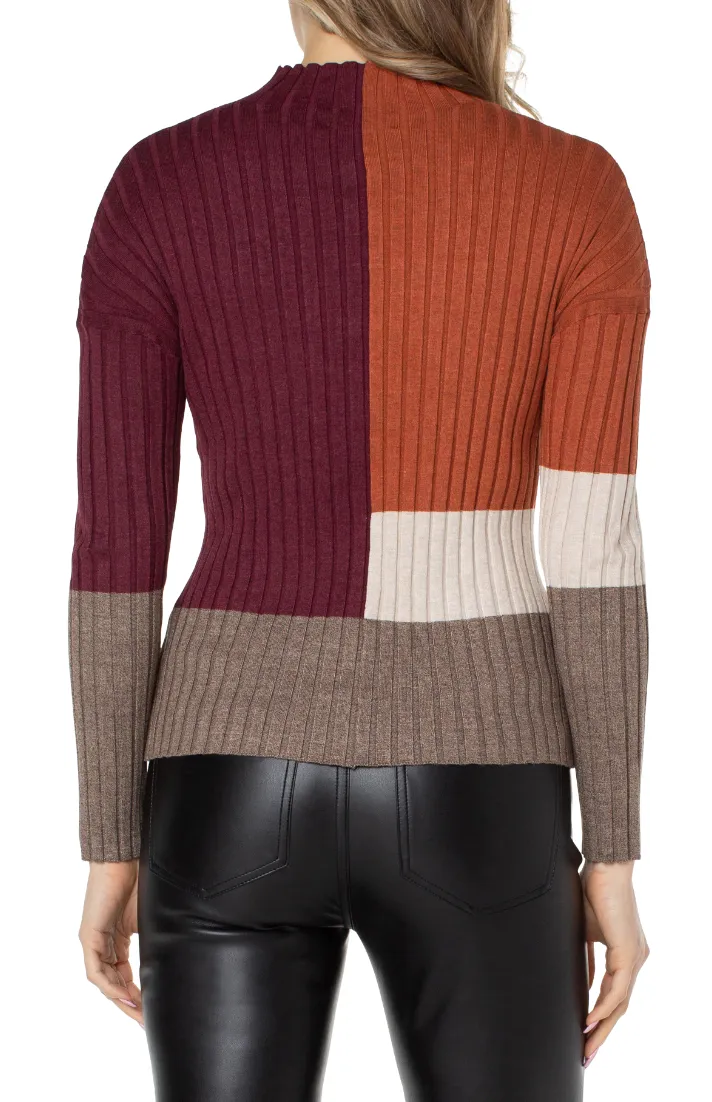 Mock Neck Pullover Sweater W/Colorblock