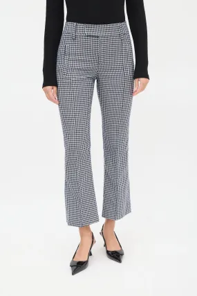 Navy & White Wool Houndstooth Flared Trouser