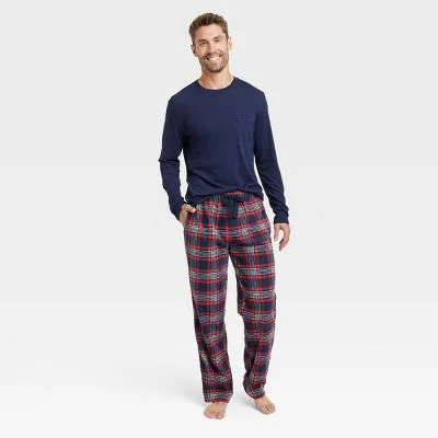 New - Men's Plaid Microfleece Pajama Set 2pc - Goodfellow & Co Blue M