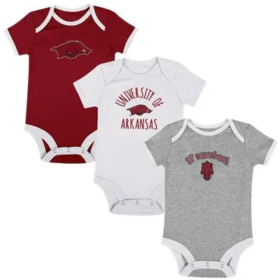 New - NCAA Arkansas Razorbacks Infant Boys' Short Sleeve 3pk Bodysuit Set - 0-3M