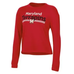 New - NCAA Maryland Terrapins Women's Crew Neck Fleece Double Stripe Sweatshirt - M