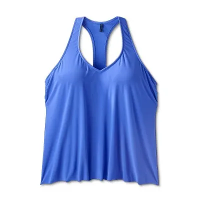 New - Women's UPF 50 V-Neck Racerback Tankini Top - Aqua Green® Blue 1X