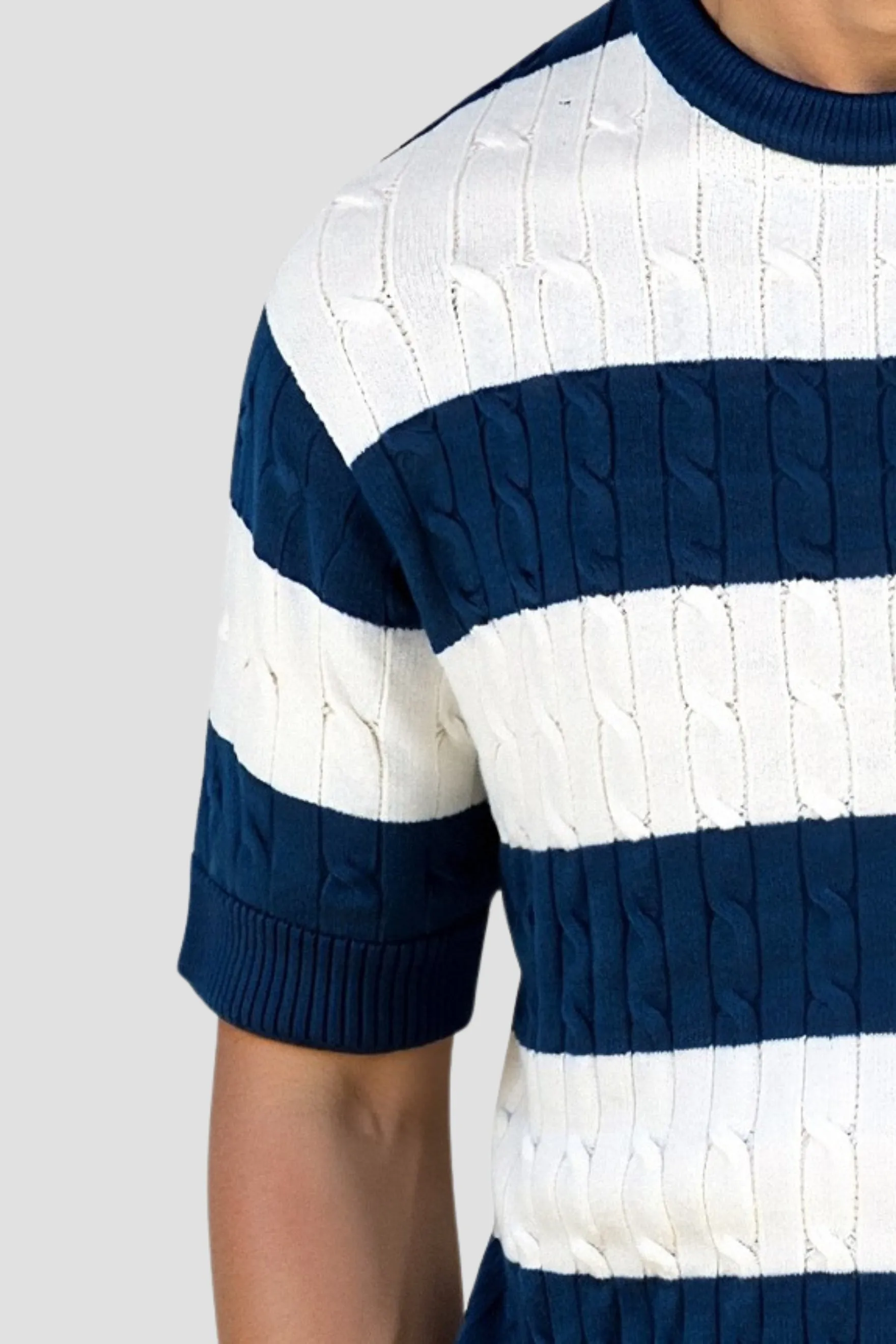 Old Money Classic Summer Crew Neck Cable Knit Striped T-Shirt